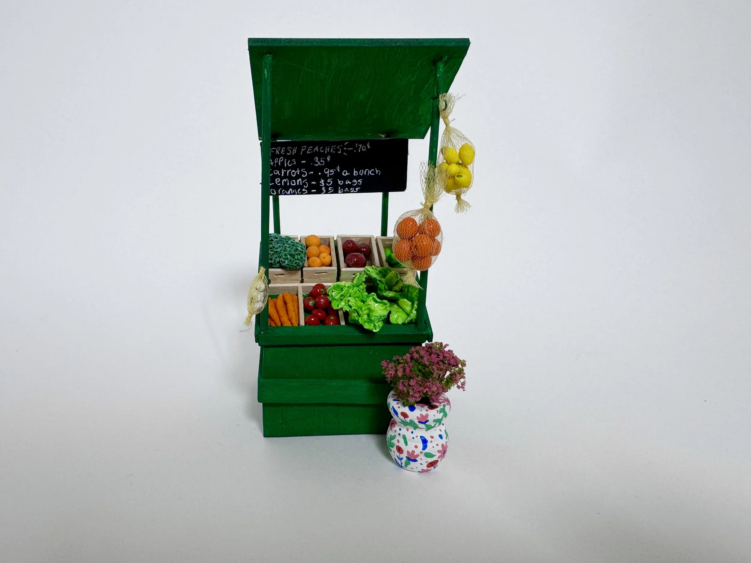 Miniature produce stand
2024 
wood and clay