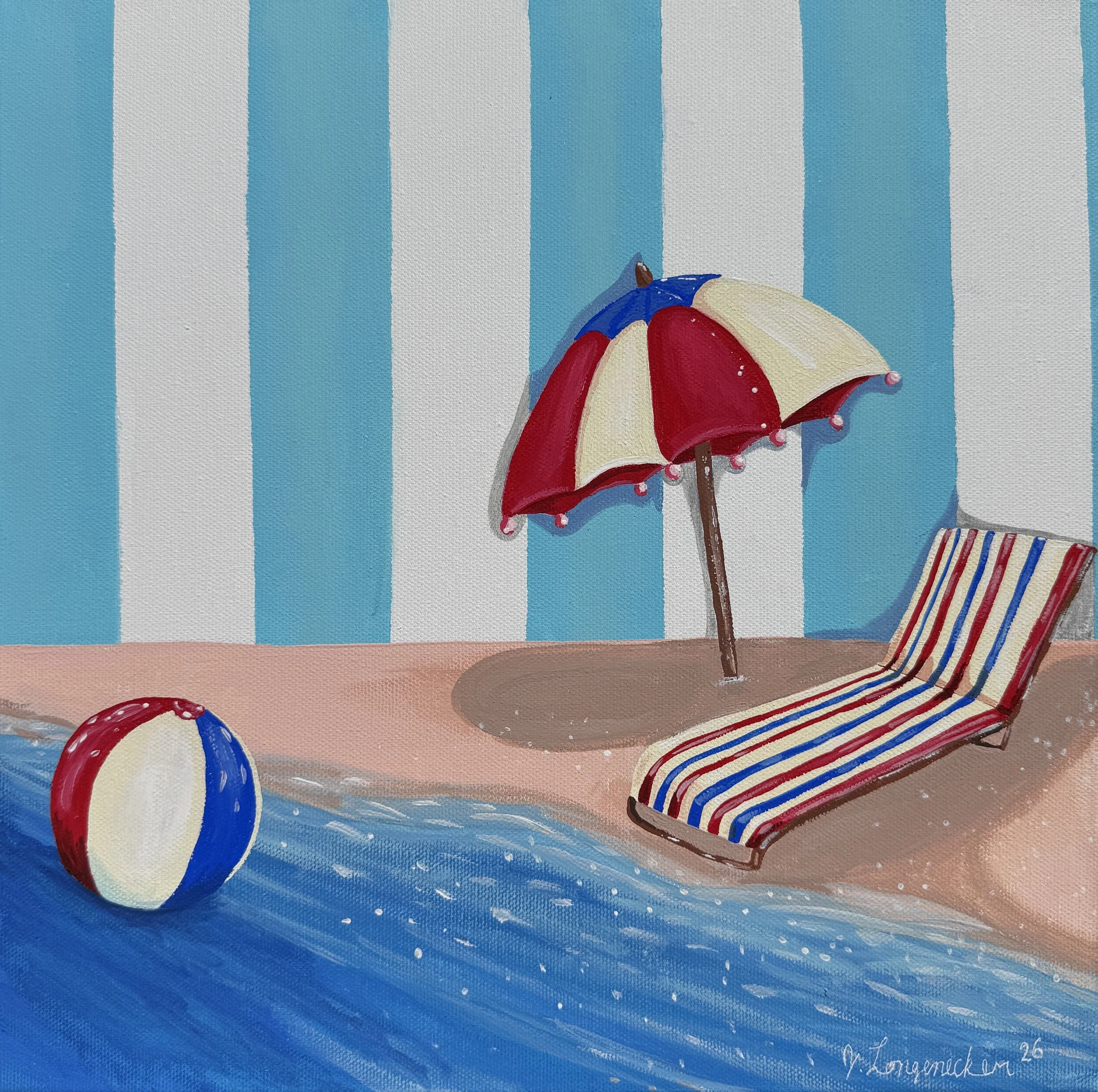 Stripes on the Beach 2026 gouache on canvas- 12"x12"