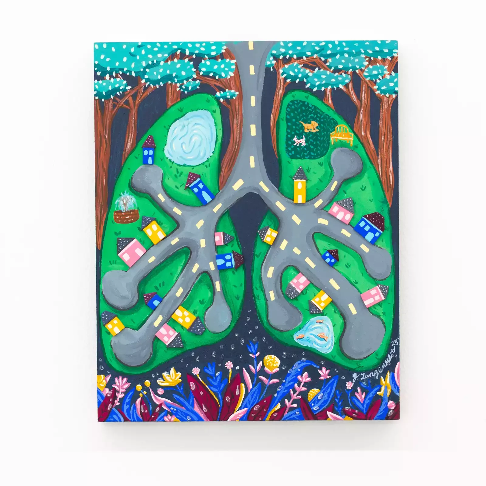 Neighbors Come Out In The Rain, 2025 - gouache on wood panel, 8" x 10"