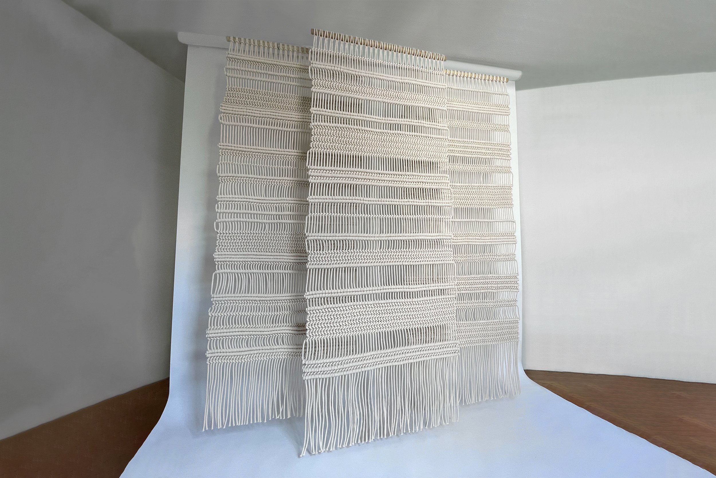 Textile Arts Center, Sally England, Windy Chien, Artspace Textile, High End Macrame Screen, Luxury Retail Display, Custom large scale textile fiber art rope installation