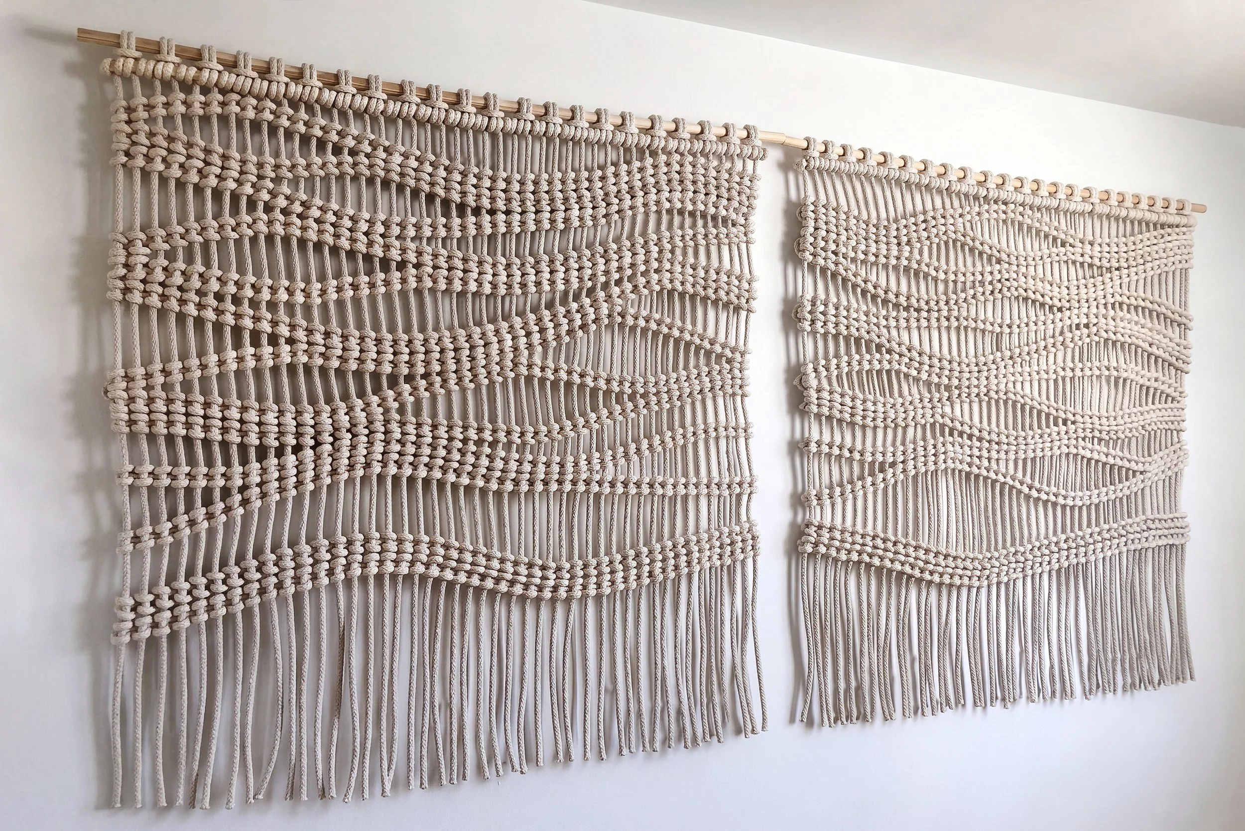 MODULAR MACRAME ROPE SCREEN SET - LARGE TEXTILE ART ROOM DIVIDER (custom colors + sizes)