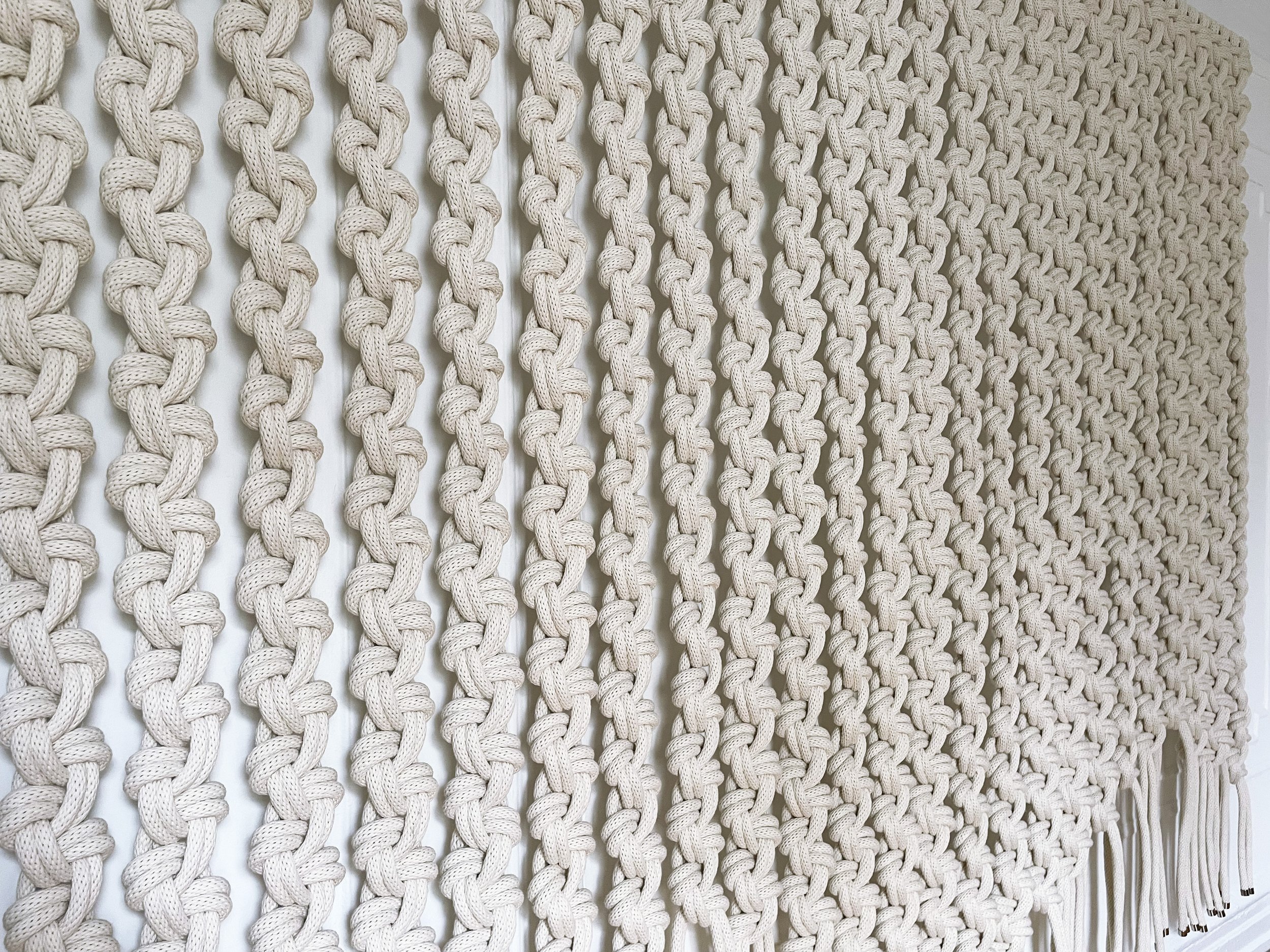 custom rope art, fiber art installation, large wall hanging, rope room divider, sally england, windy chien, nautical rope art