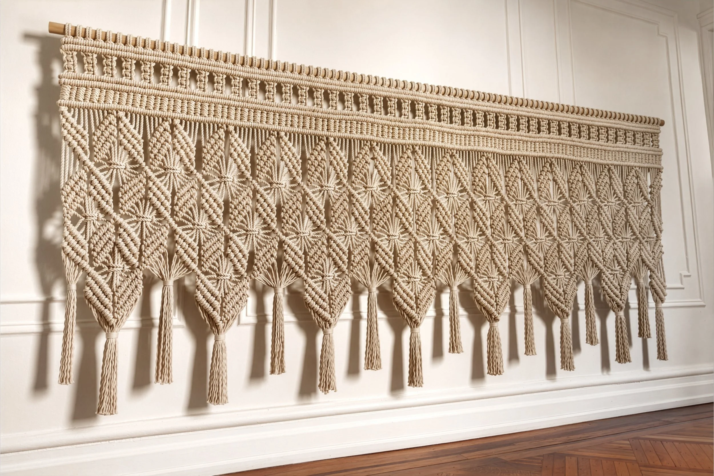9FT LARGE SCALE VINTAGE-INSPIRED MACRAME WALL HANGING + ORGANIC COTTON FIBER ART (custom colors + sizes)