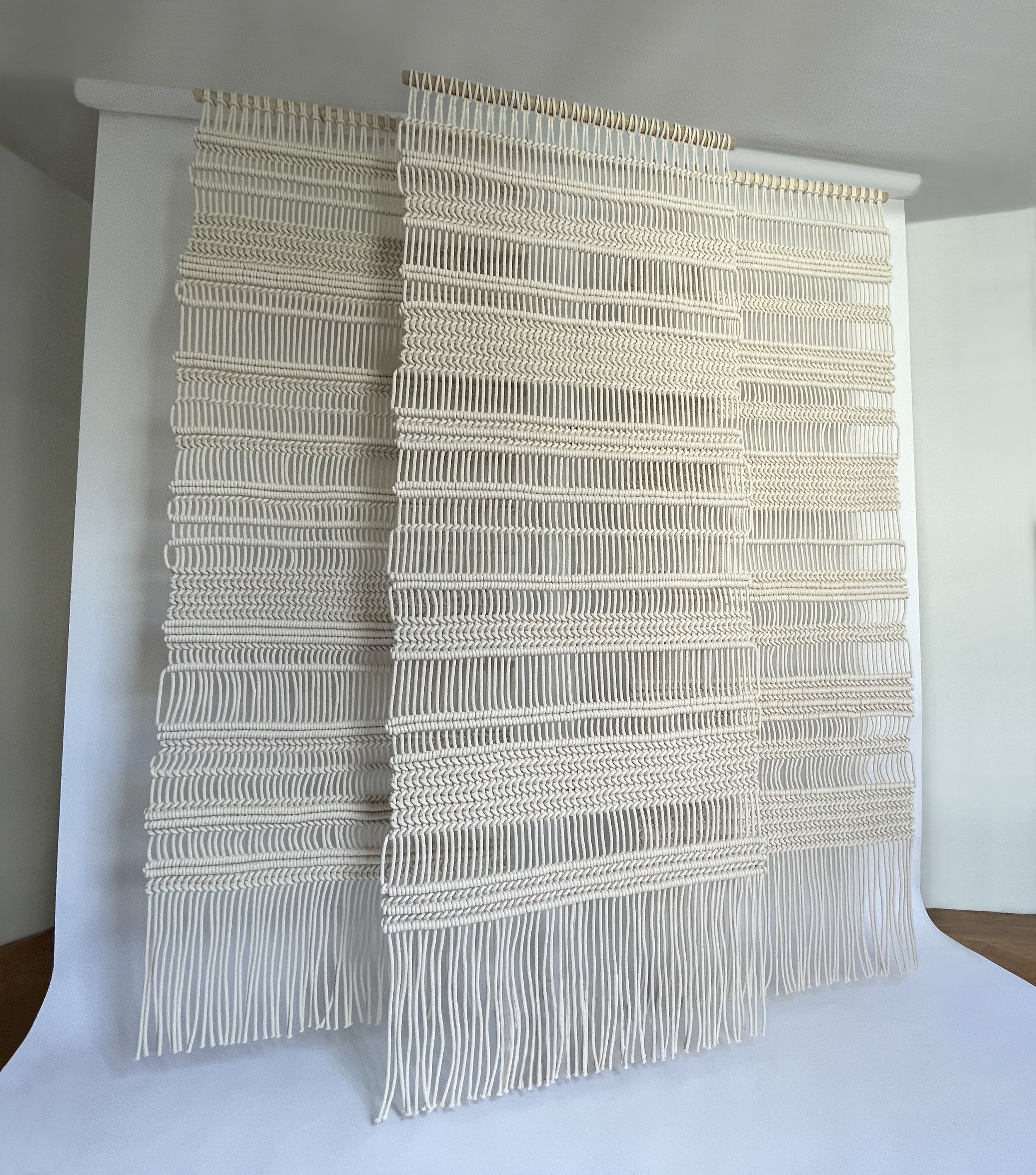Custom large scale textile fiber art rope installation , Windy Chien, 1stdibs fiber art, artsy fiber art, aurelia munoz purchase, contemporary art gallery textile art, high-end rope screens
