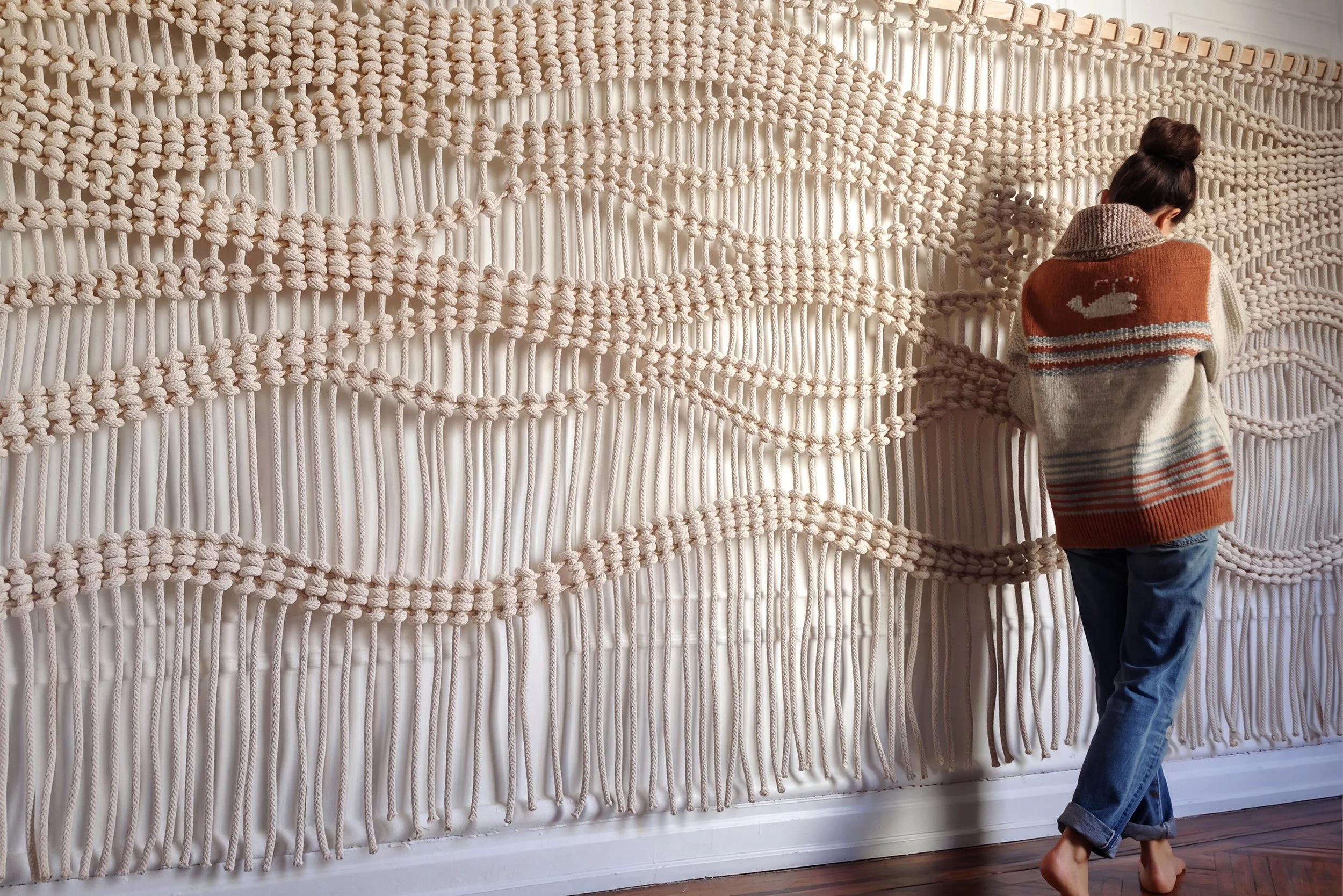 EXTRA LARGE MACRAME ROPE ROOM DIVIDER - CUSTOM FIBER ART INSTALLATION (custom colors + sizes)
