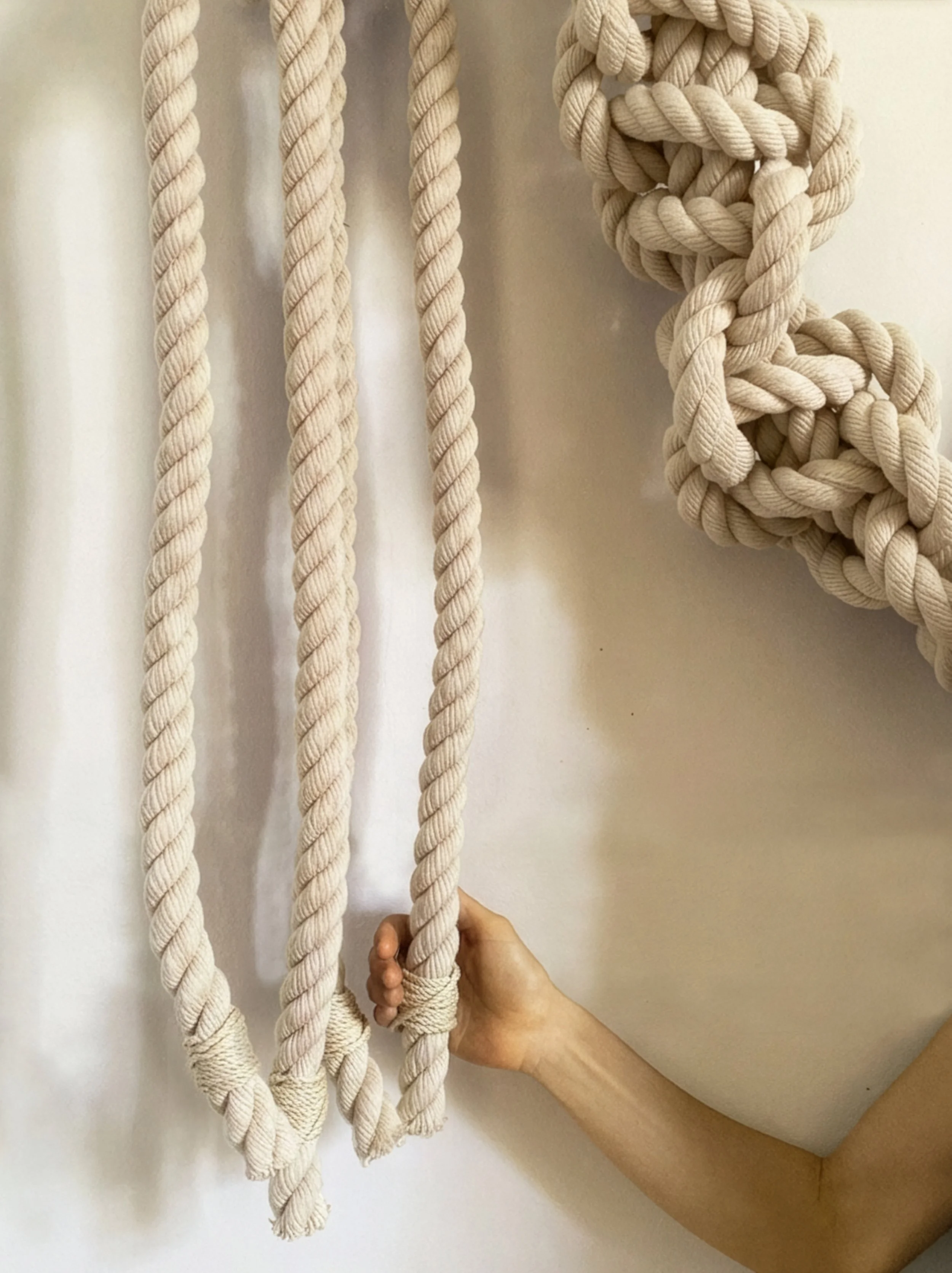 Hand-Knotted Helix Rope Installation made from extra large twisted cotton rope