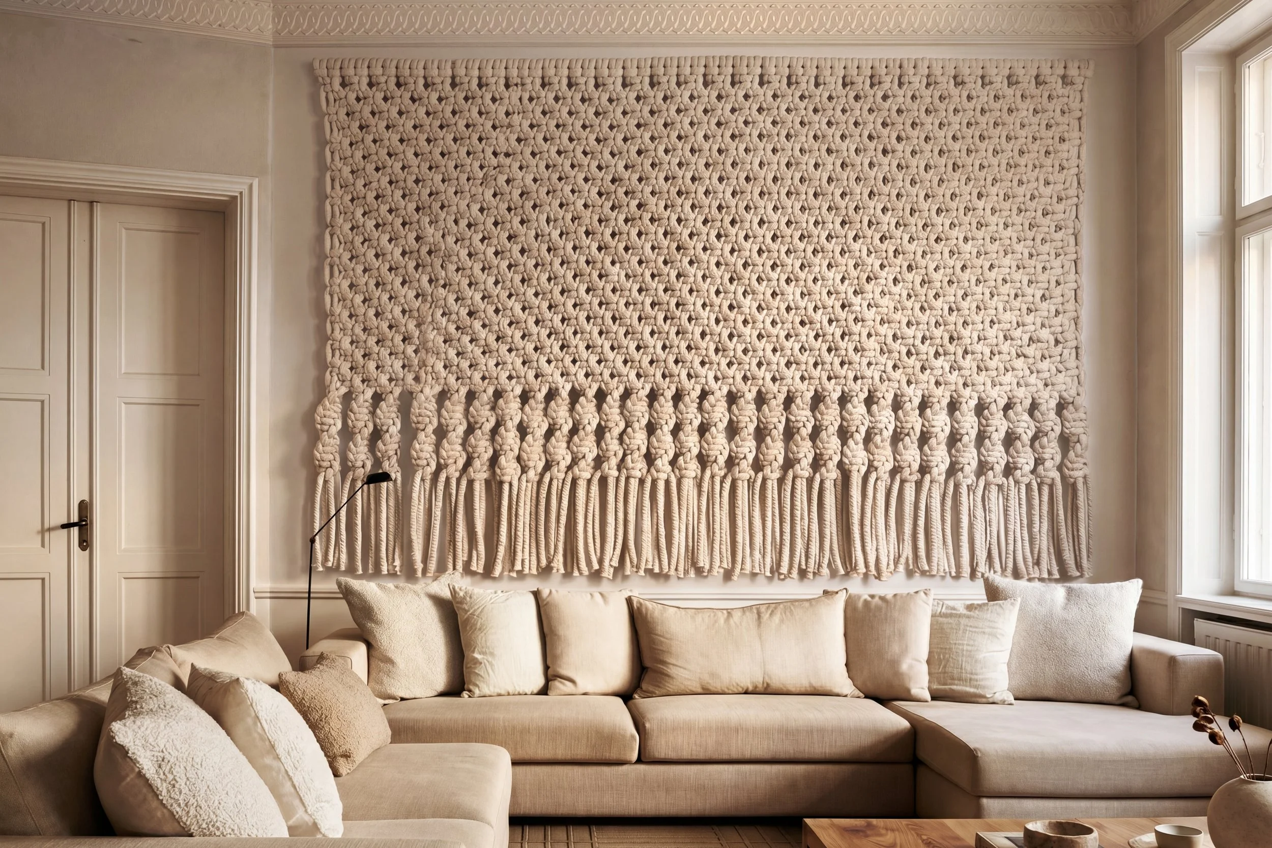 MONUMENTAL FIBER ART IN NATURAL WHITE  10' (made to order)