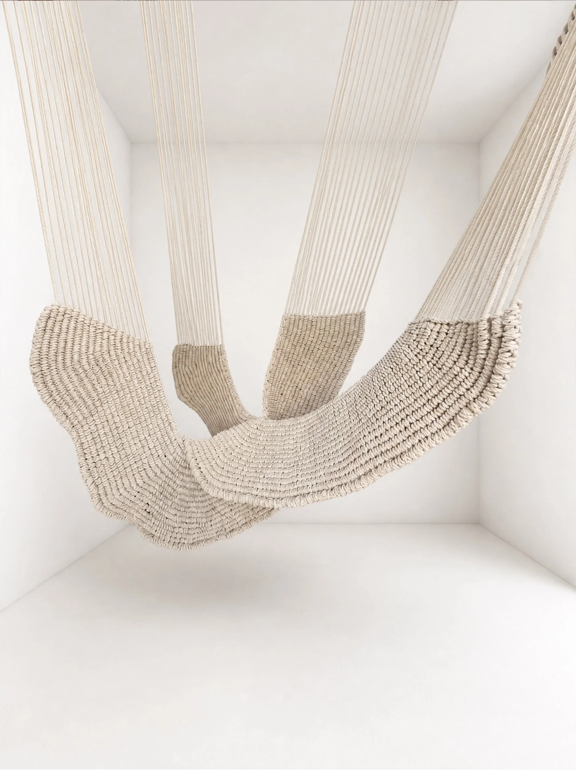 Contemporary large-scale rope sculpture made from hand-knotted cotton rope