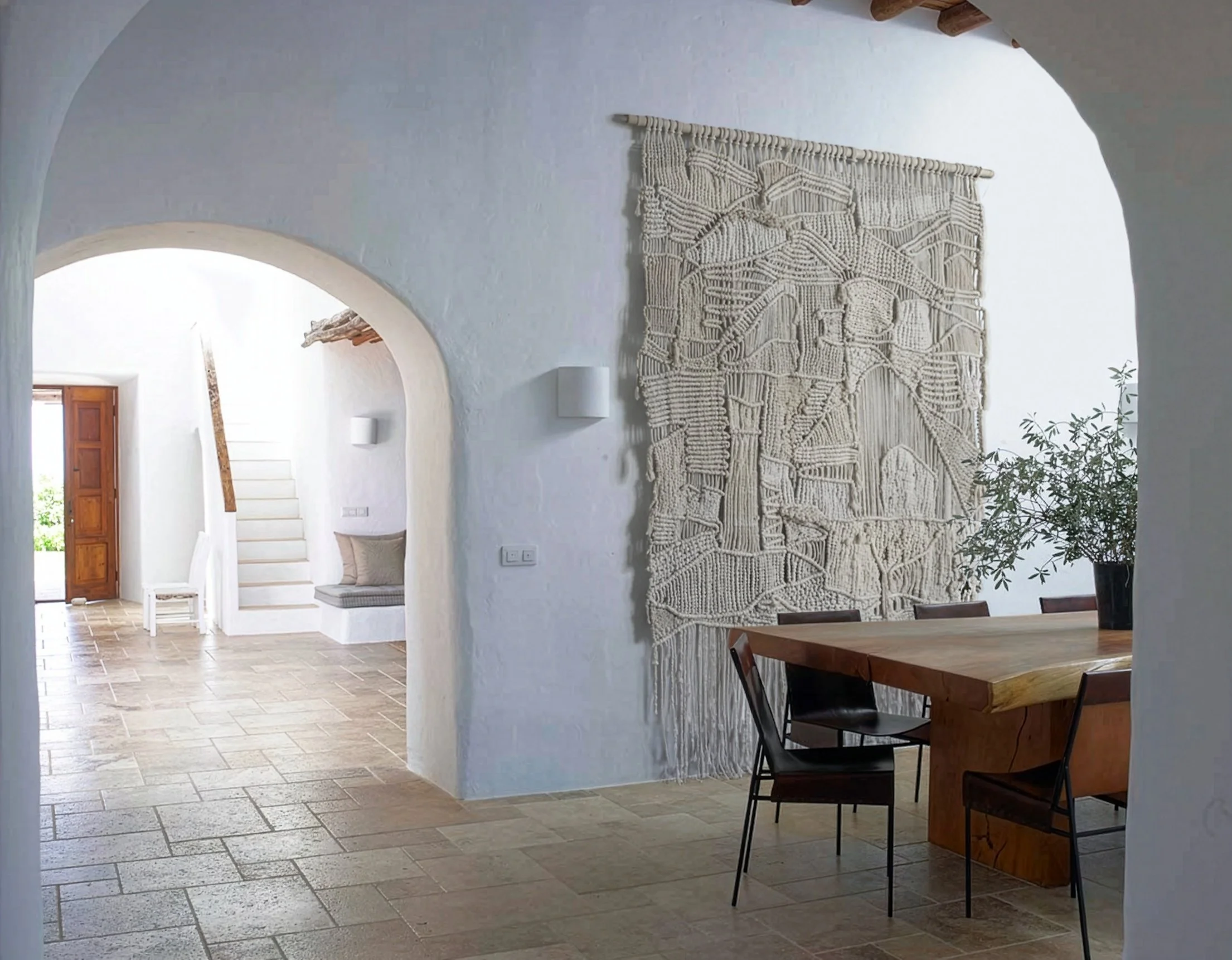 Large-scale textile art, luxury macrame installation, contemporary fiber sculpture, and commissioned textile artist