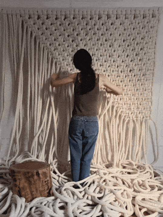 Extra large macrame hanging handmade from chunky white textural rope with custom sizes ny usa