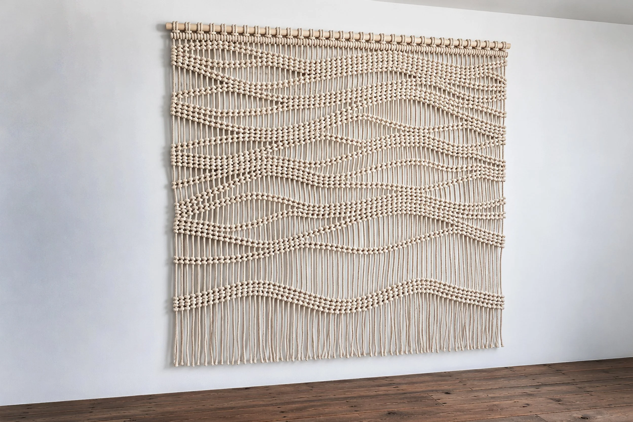 BESPOKE KNOTTED ROPE WALL HANGING - LARGE TEXTILE ART INSTALLATION  7'-6"  (custom colors + sizes)