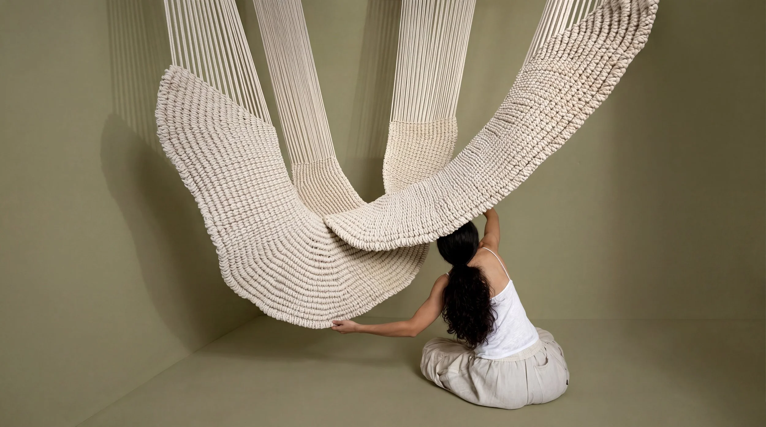 LARGE-SCALE SUSPENDED ROPE SCULPTURE (custom colors + sizes)