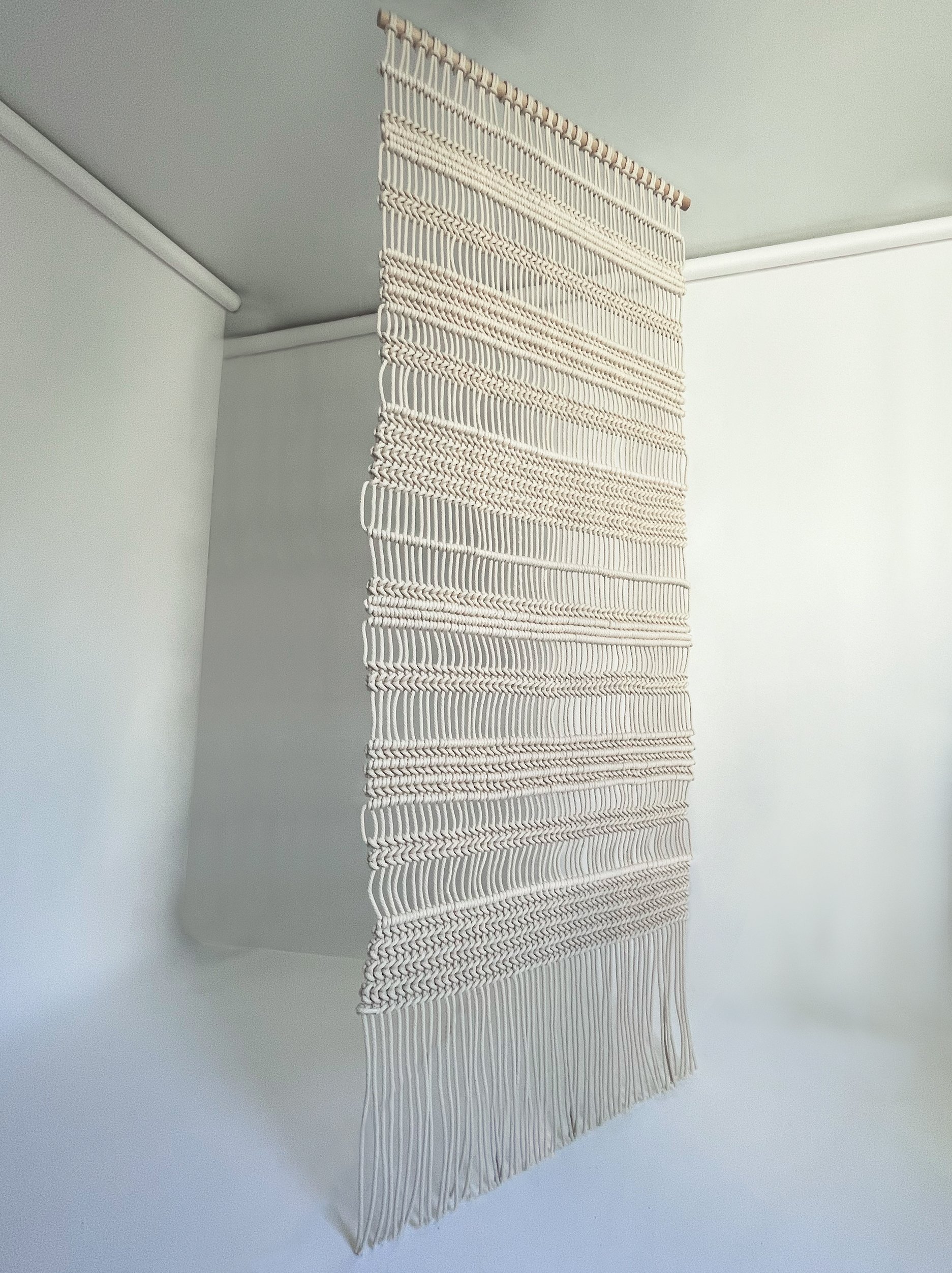 Milla Novo macrame, fiber art screen, tall rope screens + room dividers