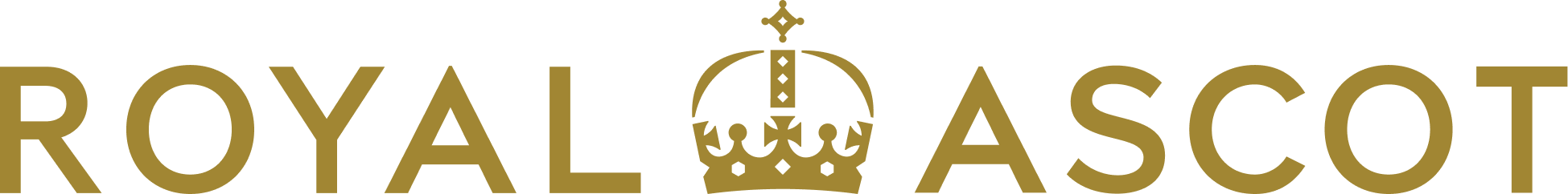 Logo of Royal Ascot with gold crown and text on a black background.