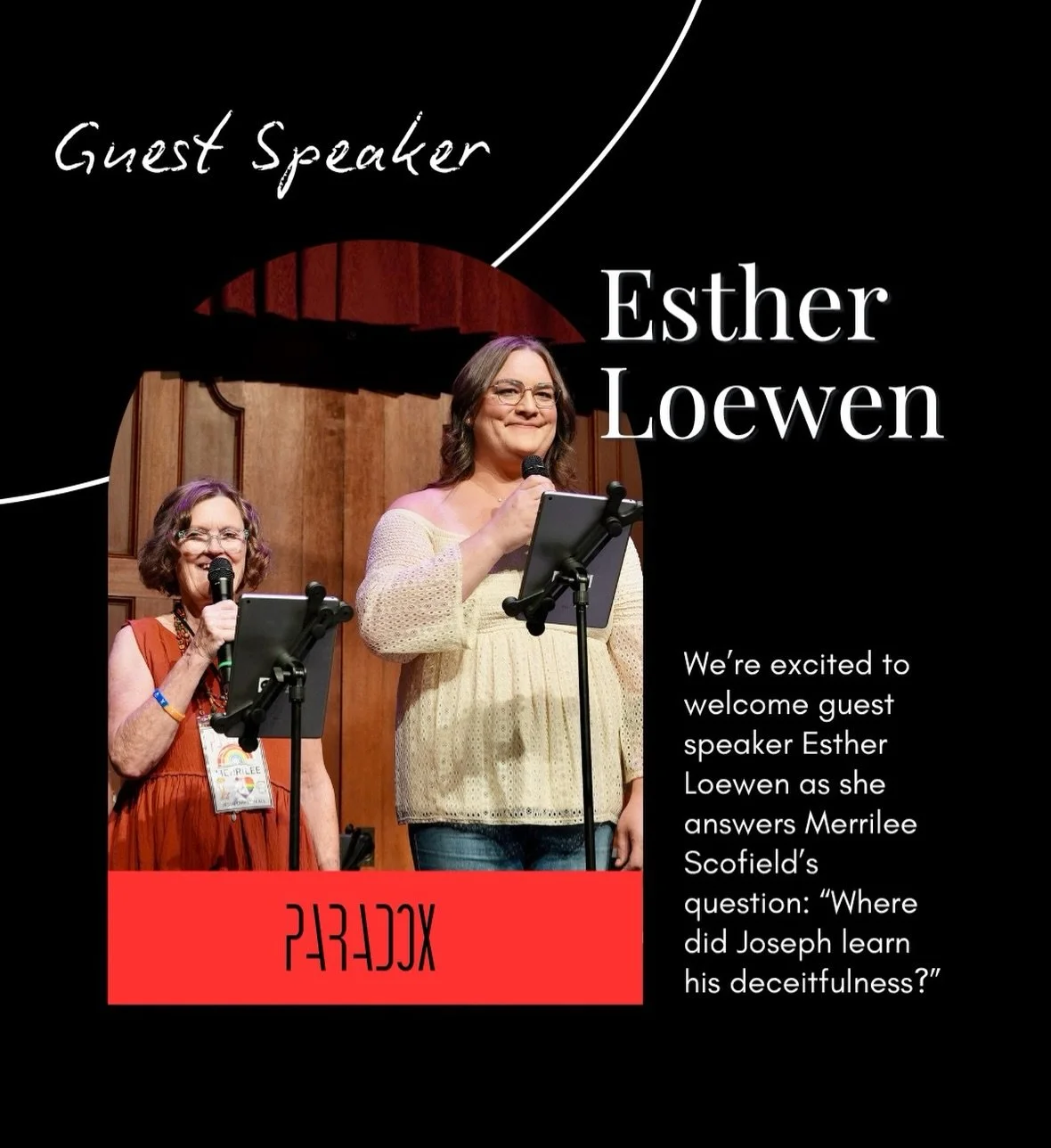 This week we&rsquo;re excited to welcome Esther Loewen as our guest speaker. Esther will be answering a question submitted by Merrilee Scofield about the story of Joseph,&nbsp;&nbsp;&ldquo;Where did Joseph learn his deceitfulness?&rdquo;

Esther has 