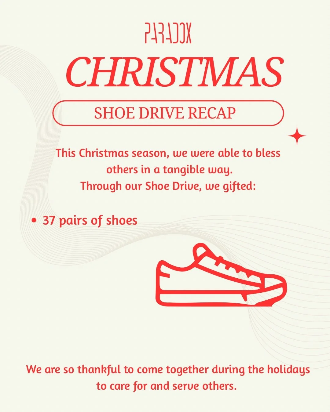 This holiday season, we were able to give back in meaningful ways! Thank you to&nbsp;&nbsp;everyone who donated&nbsp;&nbsp;and participated to make this holiday magic happen!👟🥖🎁🎊