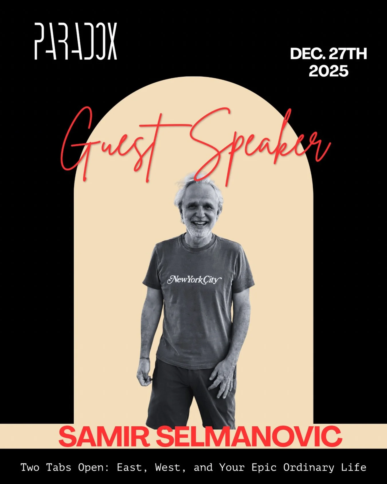 Join us on December 27 as we welcome back Samir Selmanovic as our guest teacher ✨

His sermon is titled, &ldquo;Two Tabs Open: East, West, and Your Epic Ordinary Life&rdquo; where he will discuss asking ourselves about presence, imagination, time, ma
