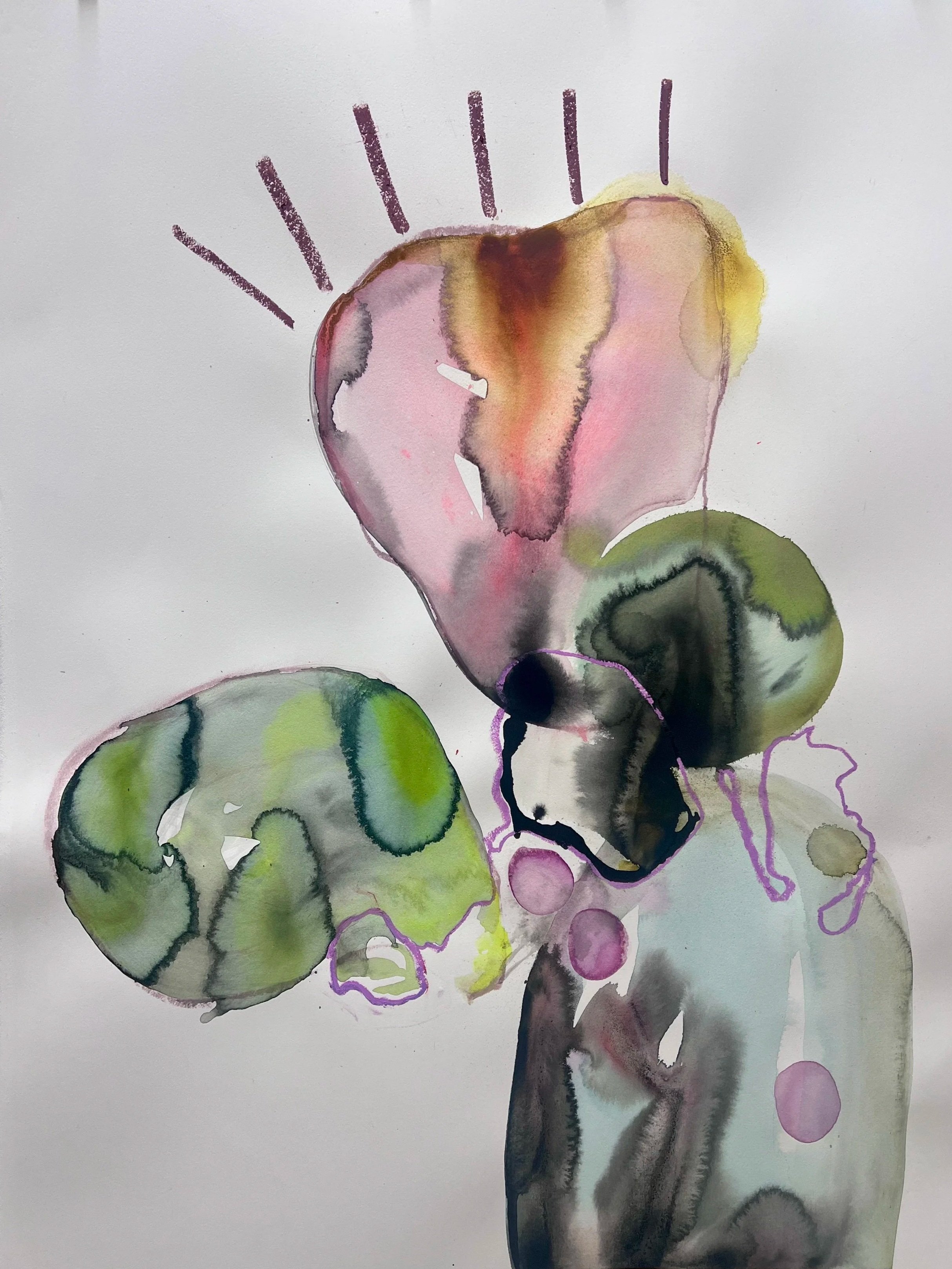 Calling Orson.
2025
Sumi ink, acrylic, concentrated watercolor ink, and soft pastel on watercolor paper
22.25 × 30in