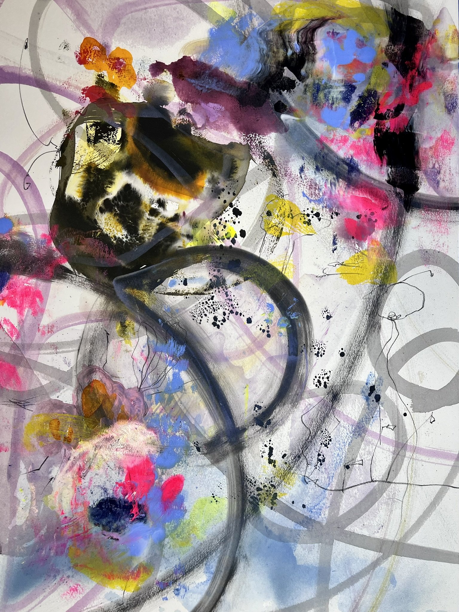 Before Thought 
2026 
Acrylic, sumi ink, glazing medium on watercolor paper 
22.25x30 in

