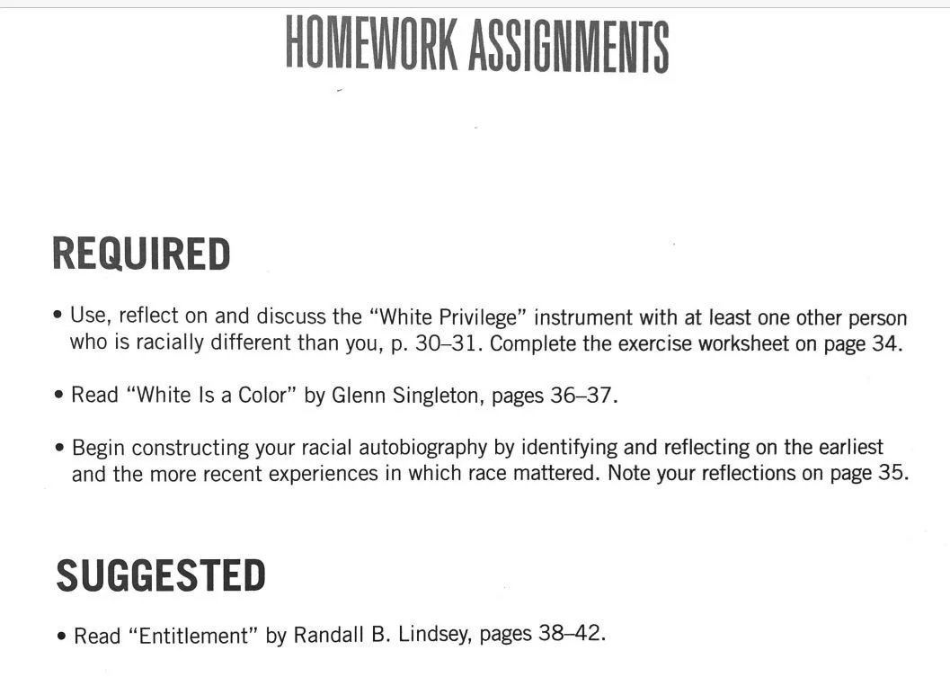 NC WCPSS Teacher Training Beyond Diversity White Privilege Homework Assignment.JPG