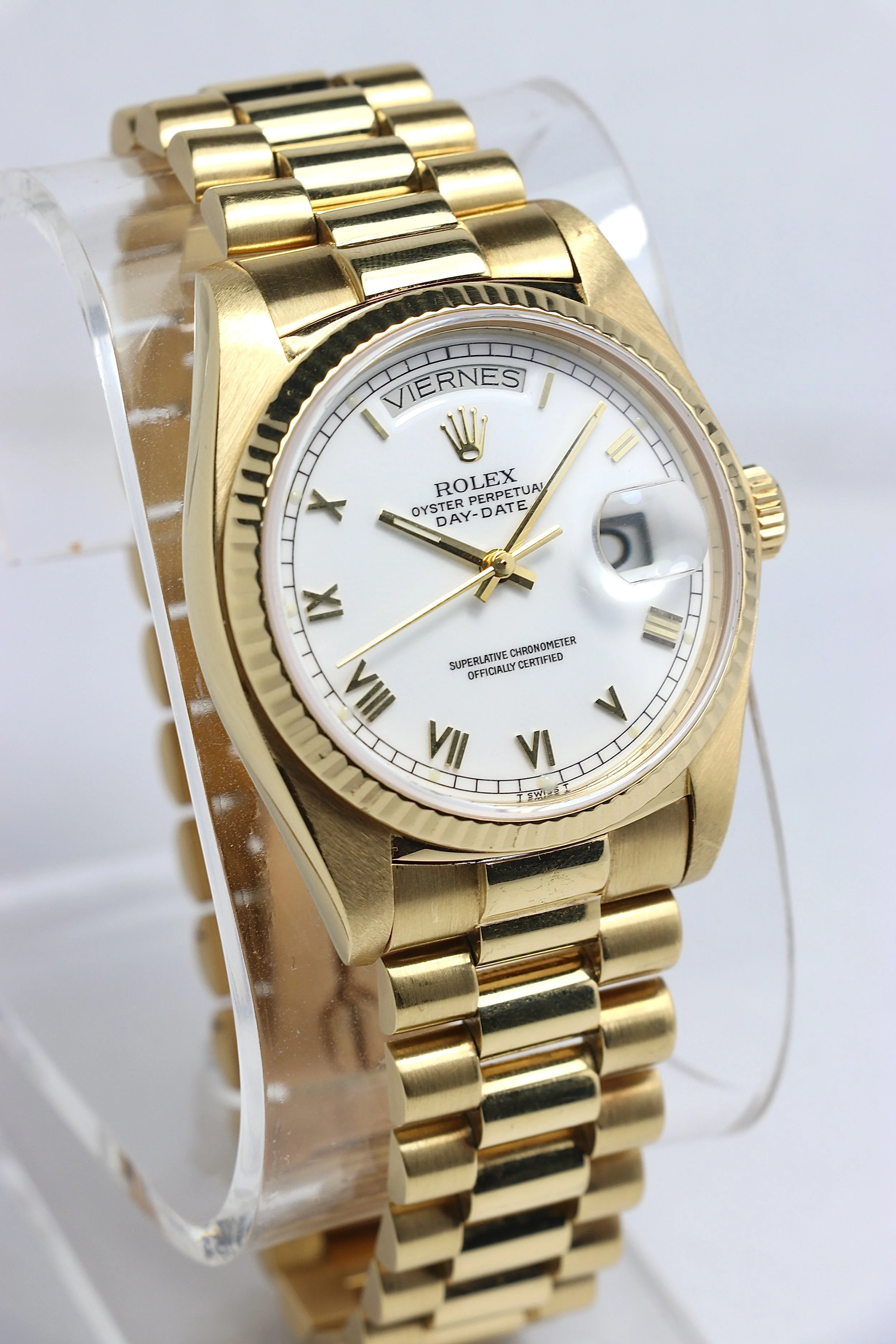 Rolex Day Date 18038 White Roman Dial