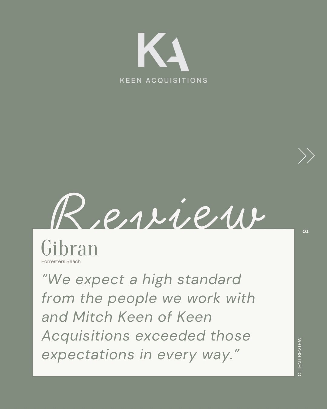 Trust matters, especially when your clients live overseas. My clients relied on me completely: from searching, qualifying, inspecting, and negotiating. I secured them their beachfront dream home on the Central Coast. 
Receiving a review like this mak