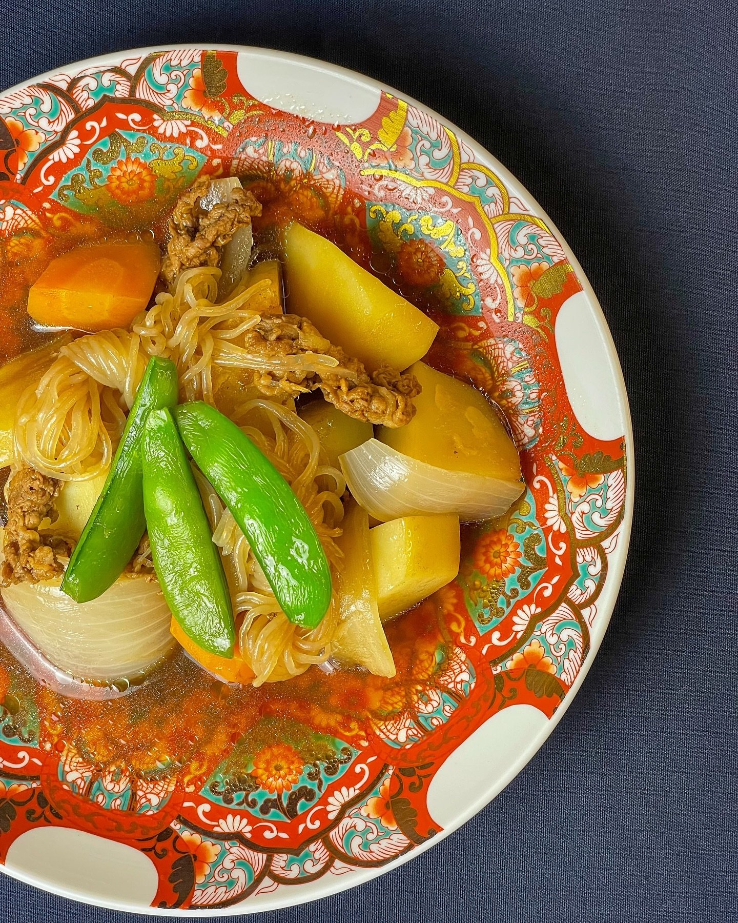 肉じゃが/ Nikujaga -(lit. translated as &lsquo;meat and potatoes&rsquo;) is a Japanese stew said to originally be created by Japanese Naval chefs in the 19th century to imitate stew served on Royal Navy ships. This popular dish is a staple of all househo