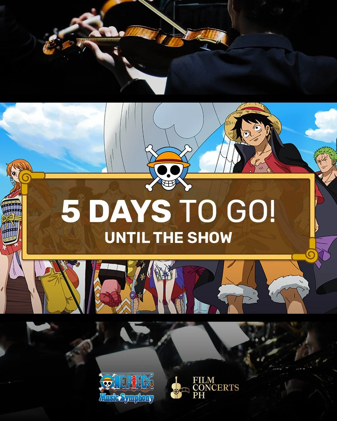 Nakamas, 𝐎𝐍𝐄 𝐏𝐈𝐄𝐂𝐄 𝐌𝐮𝐬𝐢𝐜 𝐒𝐲𝐦𝐩𝐡𝐨𝐧𝐲 is officially 𝟱 𝗱𝗮𝘆𝘀 𝗮𝘄𝗮𝘆! ☠️

Don&rsquo;t miss this chance to watch Luffy and the gang sail the Grand Line this weekend. Secure seats for you and your friends with our Crew Up &amp; Sav