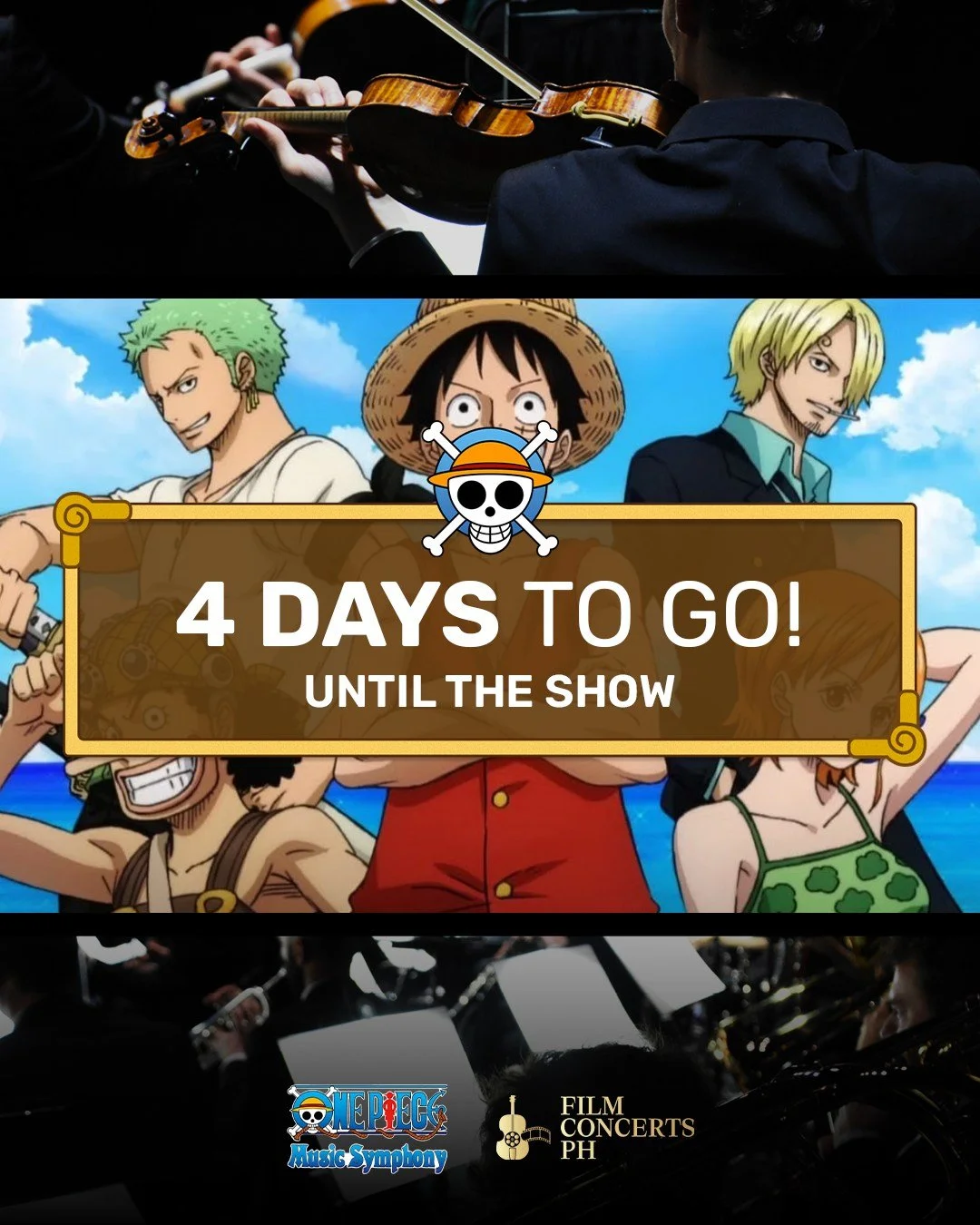 Are you ready to sing and cheer for the Straw Hat Crew? There's only 4 days left until 𝐎𝐍𝐄 𝐏𝐈𝐄𝐂𝐄 𝐌𝐮𝐬𝐢𝐜 𝐒𝐲𝐦𝐩𝐡𝐨𝐧𝐲! 🏴&zwj;☠️ 

Enjoy our show with your friends and get 2 tickets for CAT B to save 45% off on your third ticket. 🙌 Pr