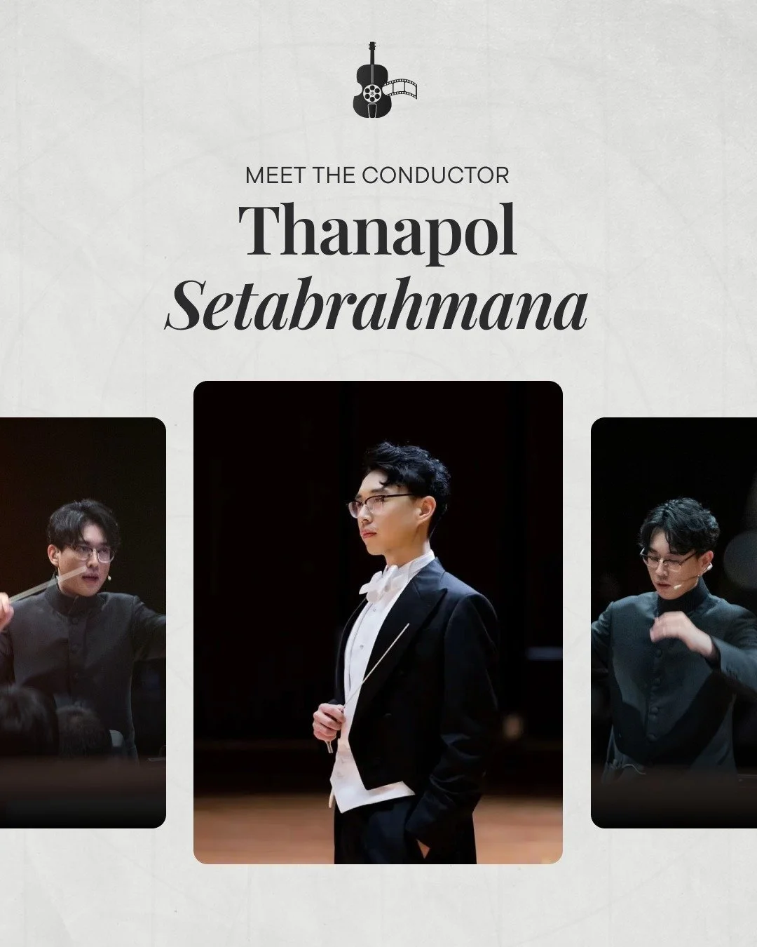 Introducing our guest conductor, @thanapol_seta! 🎶

He is a Thai Maestro currently serving as the Assistant Music Director of the Thailand Philharmonic Orchestra. He is known for bringing worlds of film, games, and animation to life through music. E