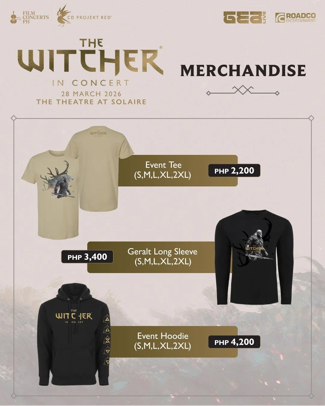 Every witcher needs their gear. 🐺 

Check out the official merchandise collection for 𝐓𝐡𝐞 𝐖𝐢𝐭𝐜𝐡𝐞𝐫 𝐢𝐧 𝐂𝐨𝐧𝐜𝐞𝐫𝐭, featuring exclusive apparel and collectible keepsakes to bring home with you. ⚔️

Available at The Theatre Store before 
