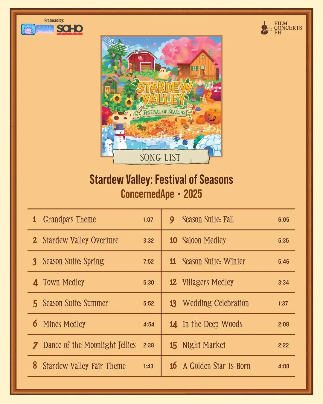 Here&rsquo;s what&rsquo;s growing for the setlist of 𝐒𝐭𝐚𝐫𝐝𝐞𝐰 𝐕𝐚𝐥𝐥𝐞𝐲: 𝐅𝐞𝐬𝐭𝐢𝐯𝐚𝐥 𝐨𝐟 𝐒𝐞𝐚𝐬𝐨𝐧𝐬! 🌱 

Experience the soundtracks of every season, performed live by the Filharmonika Orchestra (@filharmonika) and conducted by Tha