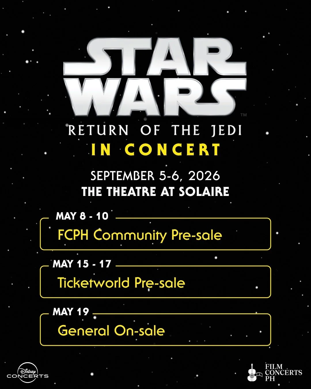 Your galactic adventure starts on these dates, Jedi! Don't forget to take note, so you can watch the epic return of Luke Skywalker and his friends.

🎟️ 𝗙𝗖𝗣𝗛 𝗖𝗼𝗺𝗺𝘂𝗻𝗶𝘁𝘆 𝗣𝗿𝗲-𝗦𝗮𝗹𝗲: May 8-10, 2026
🎟️ 𝗧𝗶𝗰𝗸𝗲𝘁𝗪𝗼𝗿𝗹𝗱 𝗣𝗿𝗲-𝗦?