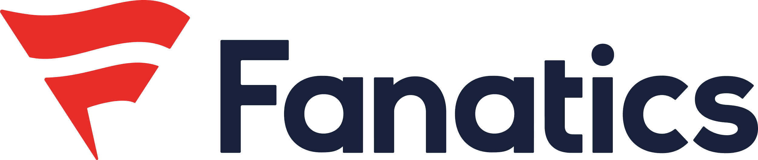 Fanatics logo with stylized red and white pennant and the word 'Fanatics' in bold black letters.