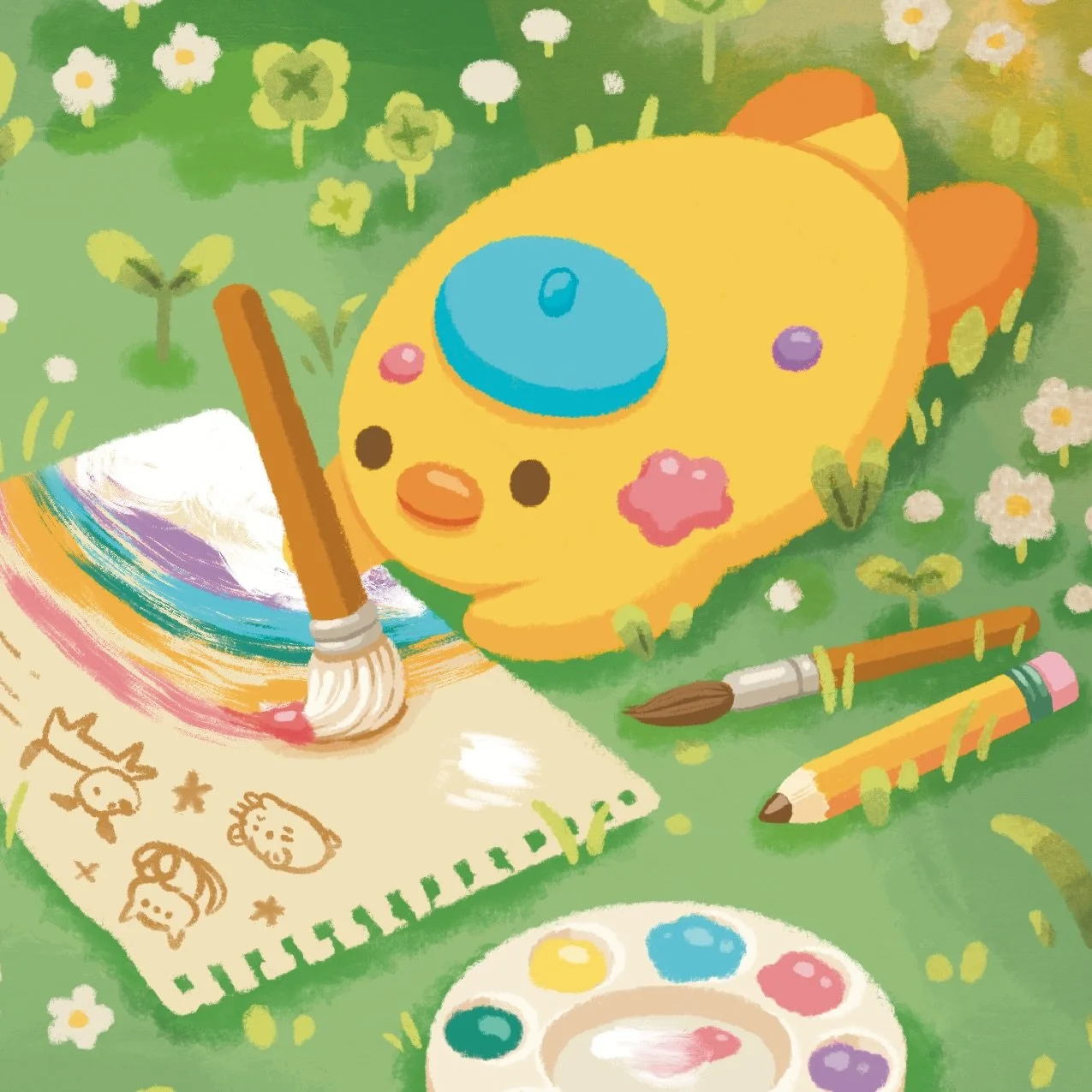 Celebrate Artists 🎨🖼️

My illustration of cute duckie painters is called La Peinture sur l&rsquo;herbe, inspired by Monet&rsquo;s Le D&eacute;jeuner sur l&rsquo;herbe. It&rsquo;s a celebration of artists + human-made art. I also drew it alongside o