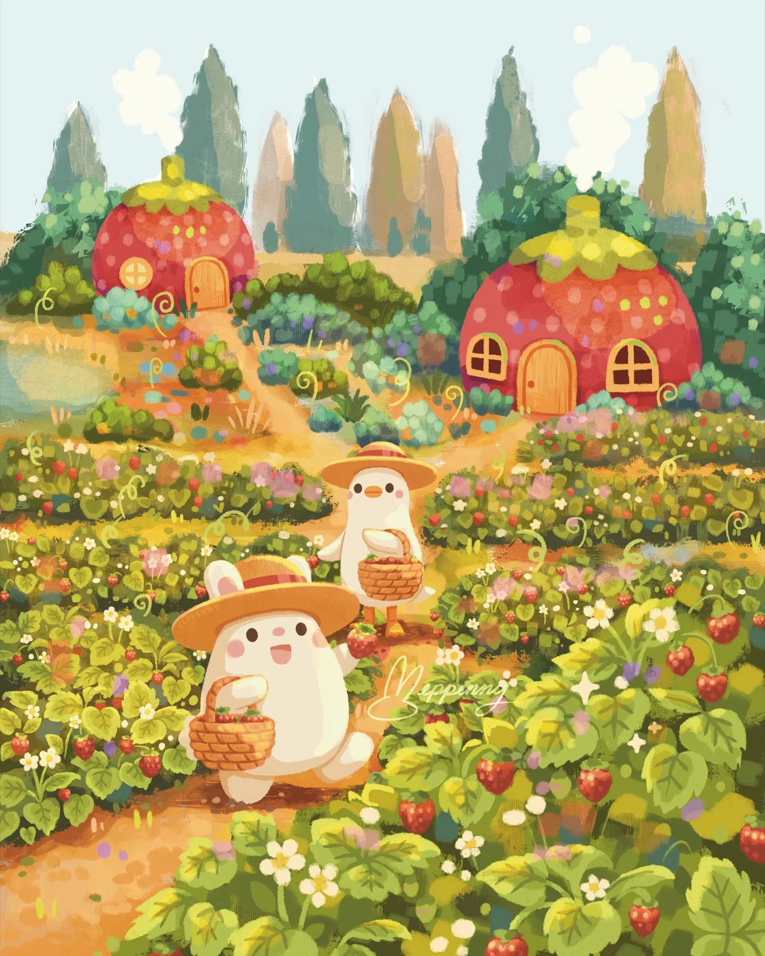 Berry Glad You&rsquo;re Here 🍓👒🌱

This illustration of a bunny and duck enjoying their strawberry patch is our patr&euml;on art print for June &ndash; it is only available for a limited time: Signups for June happy mail closes May 31st! 💌📬 (mail