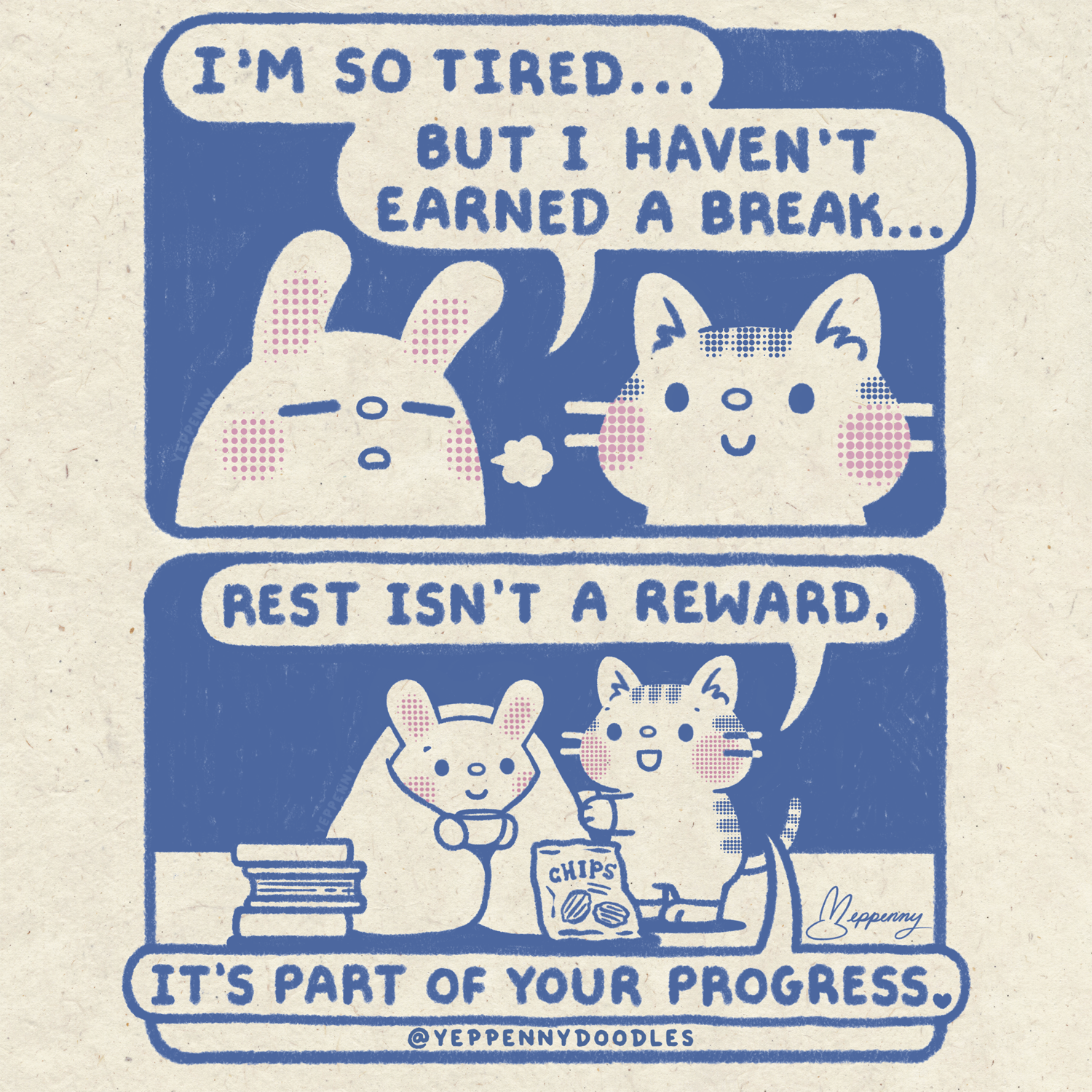 8-6-25 Rest is progress Bunny Cat Cute Comic full.png