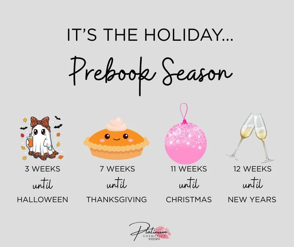 🎄✨ It&rsquo;s the Holiday Pre-Book Season! ✨🎄

Can you believe it? We&rsquo;re already heading into the busiest (and most beautiful) time of the year! 💆&zwj;♀️💅

🕸️ 3 weeks until Halloween
🦃 7 weeks until Thanksgiving
🎅 11 weeks until Christma