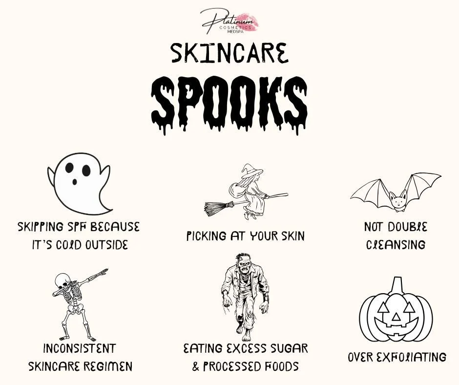 👻 Make sure you&rsquo;re avoiding these spooky skincare habits this fall! 🎃
Because nothing&rsquo;s scarier than dull, tired skin 👀

🚫 Skipping your SPF because it&rsquo;s cold outside
🚫 Picking at your skin (leave those blemishes alone, boo!)
?
