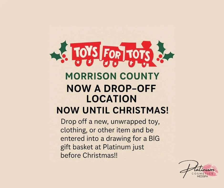 🎁 Platinum Cosmetics is now an official Toys for Tots drop-off location in Morrison County! 🎄✨

Help us spread some holiday cheer by donating a new, unwrapped toy, clothing item, or gift for a child in need &mdash; now through Christmas! ❤️

As a t