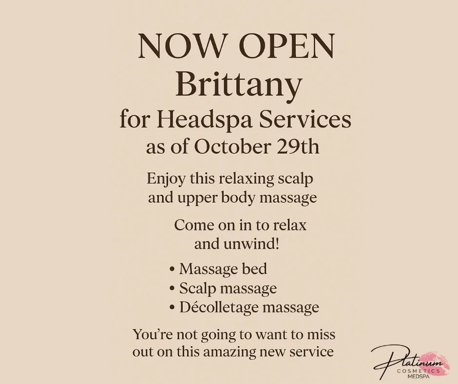 🧖&zwj;♀️✨ Now Offering Headspa Services with Brittany! ✨🧖&zwj;♀️

Starting October 29th, unwind and indulge in our brand-new Headspa experience &mdash; now available during evening hours! 🌙

Enjoy a deeply relaxing scalp massage, upper body massag