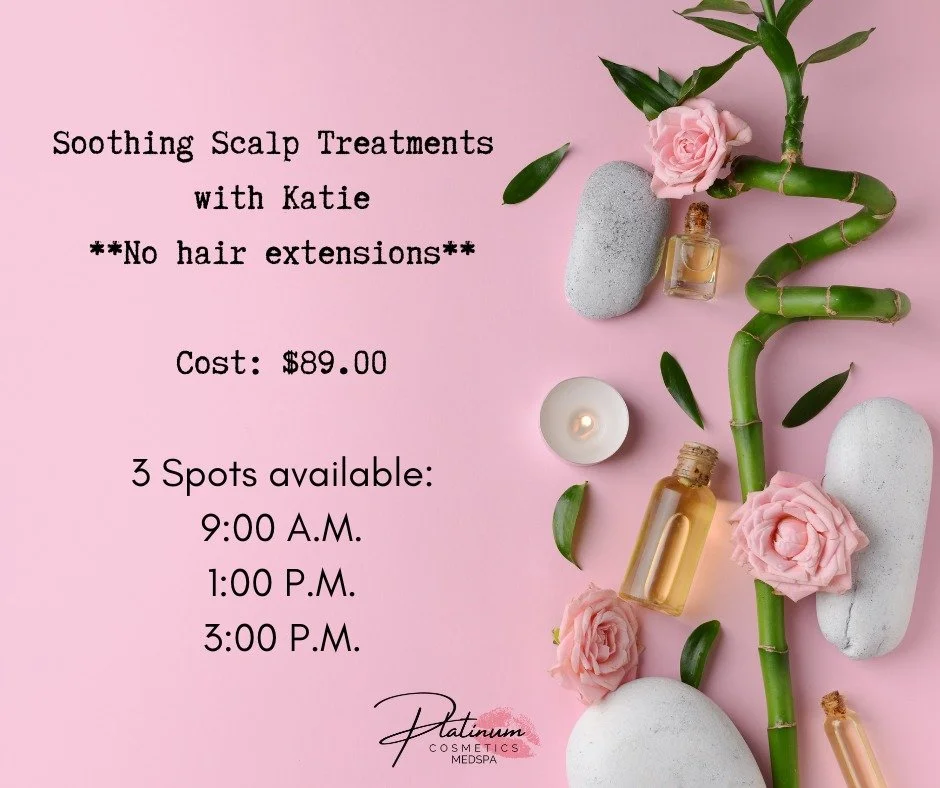 ✨ Soothing Scalp Treatments with Katie! ✨

Treat yourself to the ultimate relaxation this Wednesday, November 19th &mdash; Katie has 3 exclusive spots open for just $89! 😍

⛔ No Hair Extensions
📅 Available Times:
&bull; 9:00 AM
&bull; 1:00 PM
&bull