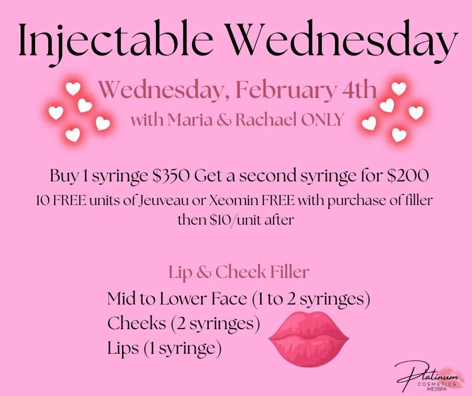 💉✨ Don&rsquo;t forget to book your Filler &amp; Botox appointments! ✨💉

Join us Wednesday, February 4th with Rachael &amp; Maria for deals that are WAY too good to pass up 😍

🔥 FILLER SPECIAL
&bull; Buy 1 syringe for $350
&bull; Get your 2nd syri