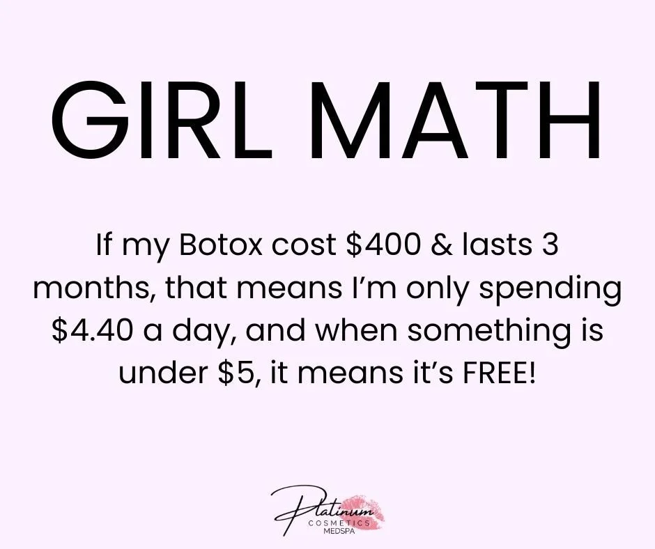 If my Botox costs $400 and lasts 3 months&hellip;

That&rsquo;s about $4.40 a day.

And if it&rsquo;s under $5 a day&hellip; that basically means it&rsquo;s FREE, right? 😌💉✨

Girl math makes perfect sense to us. Smooth forehead. Better mood. Daily 
