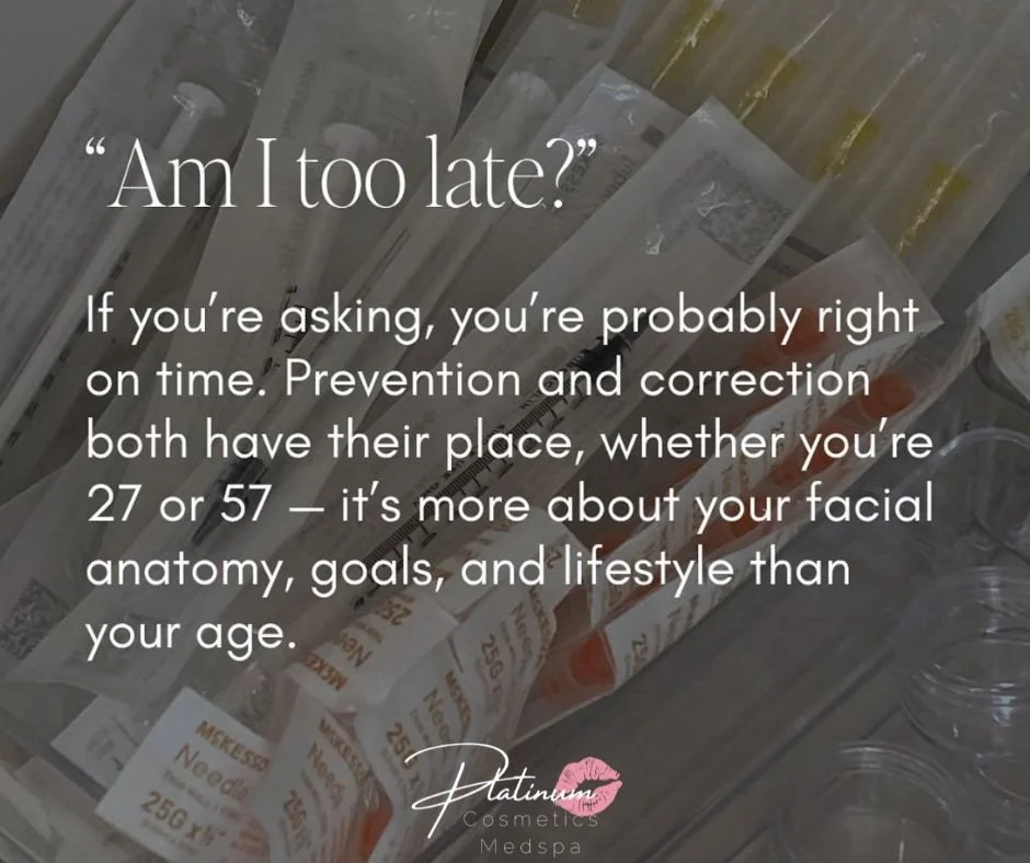 ✨ &ldquo;Am I Too Late to Get Tox?&rdquo; ✨

We hear this all the time&hellip; &ldquo;Am I too late to start Botox?&rdquo;

The answer is NO. It&rsquo;s never too late to get the results you want.

Whether you're 27 and starting preventatively or 50+