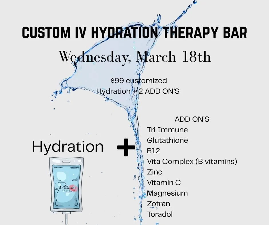 💧✨ TOMORROW ONLY &ndash; IV HYDRATION SPECIAL ✨💧

Recharge, refresh, and feel your best with our Customized IV Hydration Bar for just $99!

Includes:
💧 Hydration + 2 ADD-ONS of your choice
Choose from:
✨ Tri-Immune
✨ Glutathione
✨ B12
✨ Vita Compl