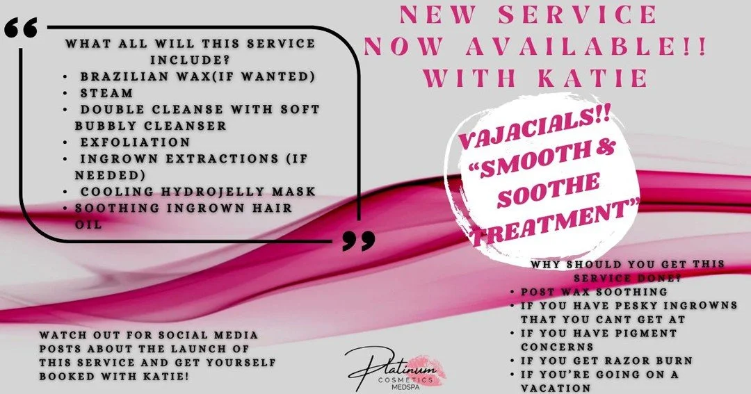 ✨ NEW SERVICE ALERT ✨
Introducing our Smooth &amp; Soothe Treatment 🤍
This luxurious vajacial is designed to calm, hydrate, and refresh your skin post-wax&mdash;helping target:
&bull; Ingrown hairs
&bull; Irritation + redness
&bull; Dark spots
&bull