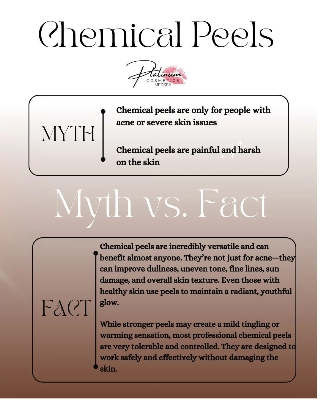 At Platinum Cosmetics, we believe education is everything ✨
Chemical peels aren&rsquo;t just a treatment&mdash;they&rsquo;re a powerful tool for achieving healthy, radiant, and refined skin when done correctly. From improving texture and tone to boos