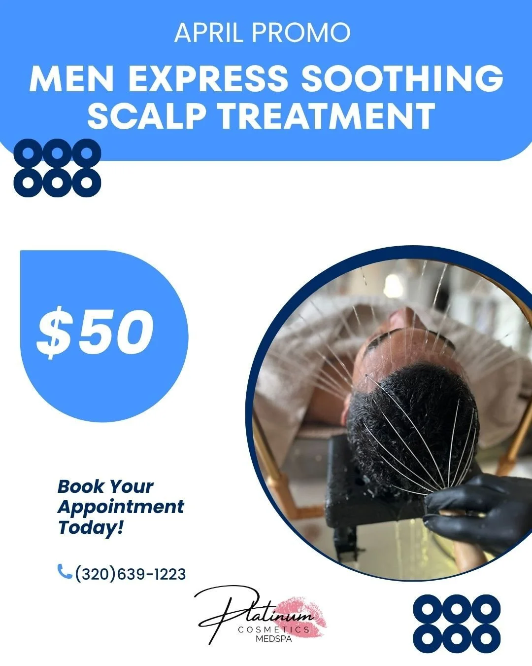 Guys&mdash;when was the last time you took care of your scalp? 👀
April Special: Soothing Scalp Express Treatment &bull; $50

Quick. Effective. Essential.
Call or book now.