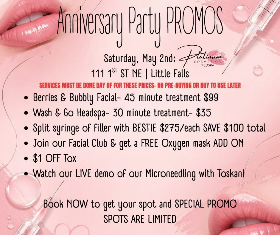 ✨ SATURDAY, May 2nd SPECIALS YOU DON&rsquo;T WANT TO MISS ✨

📍 111 1ST ST NE | Little Falls
📅 Saturday, May 2nd

We&rsquo;re bringing the glow, the deals, and the good vibes 💕

💋 ONE DAY ONLY &mdash; must be used day of (no pre-buying or saving f